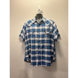 Ely Cattleman short sleeve‎ button down shirt Blue plaid mens XXL Wrinkle Free
